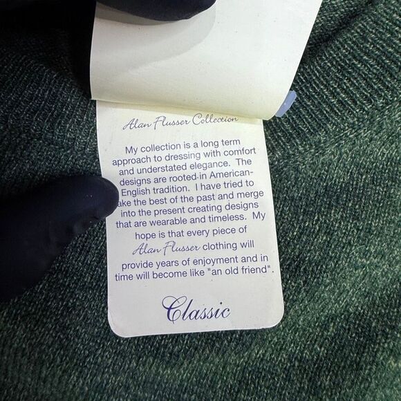 ALAN FLUSSER 100% Pure Cashmere Crewneck Sweater Green Men’s Classic Soft Luxury - Picture 7 of 8